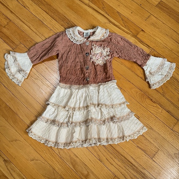 VINTAGE‎ 90s BEETLEJUICE Corduroy Lace Dress Girl's 4T Beaded Ruffle Bell Sleeve - Picture 1 of 12